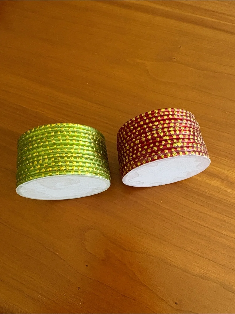 Gold-Studded Green and Red glass Bangle candle, tea light-holder Set.